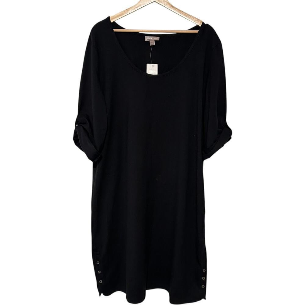 NWTs J. Jill Black Perfect Pima Cotton Knit Rolled Sleeves Lagenlook Dress (XL)
